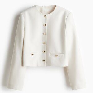 H&M Woven Short Jacket | Size L | Round Neckline, Lined, Button Front